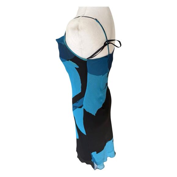 Vtg Express 90s Y2K Silk Slip Dress Ruffle Asymmetric Dark Fairy Midi Sz 2 Blue - Picture 8 of 15